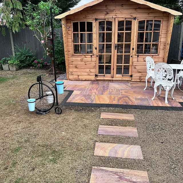 Summer house on a marbled patio area