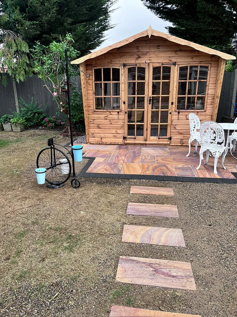 Summer house on a marbled patio area