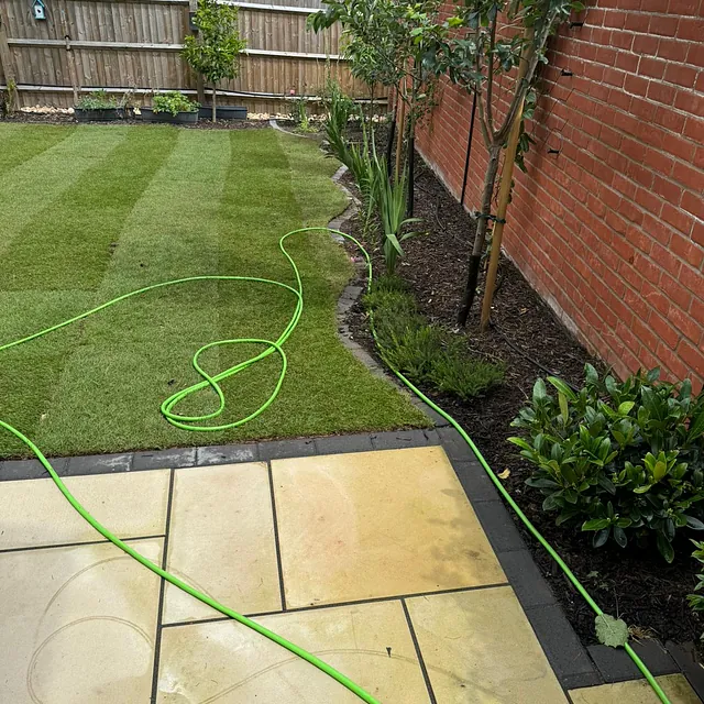 New patio paving and garden borders