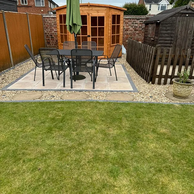 Paved patio and summerhouse